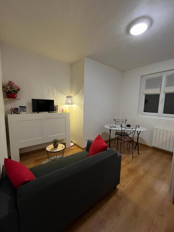 a living room with a couch and a table at Appartement F2 entier près gare RER et SNCF in Conflans-Sainte-Honorine