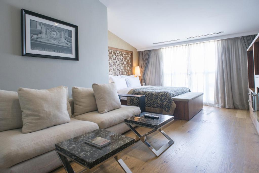 a living room with a couch and a bed at Taksim Prelude Hotel in Istanbul