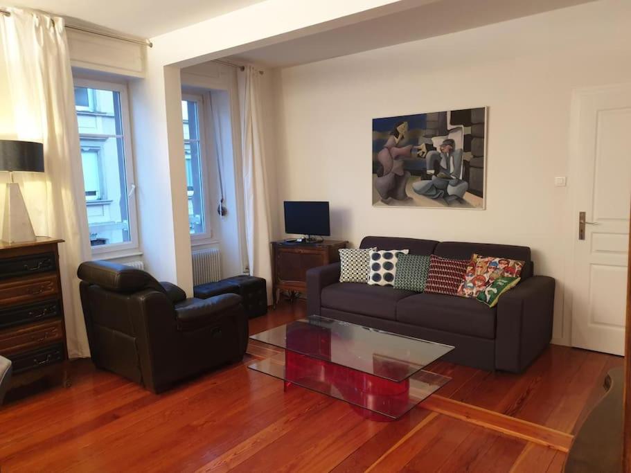 un salon avec un canapé et une table dans l'établissement Colmar St Joseph, 2 pièces, à Colmar