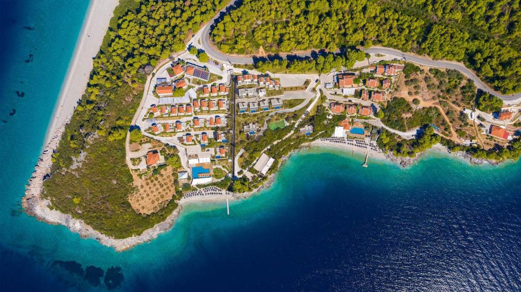 an aerial view of an island in the water at Adrina Grand Hotel in Panormos Skopelos