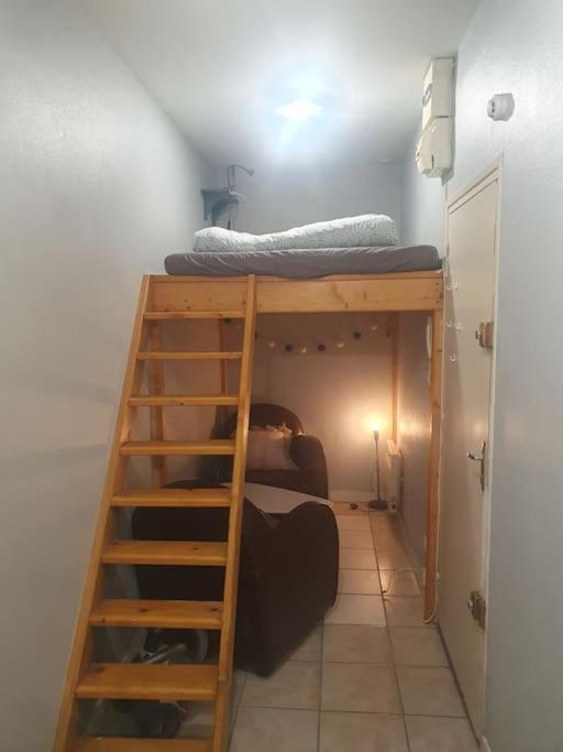 Zimmer mit 2 Etagenbetten und einer Leiter in der Unterkunft Le logis ROOM in Nantes