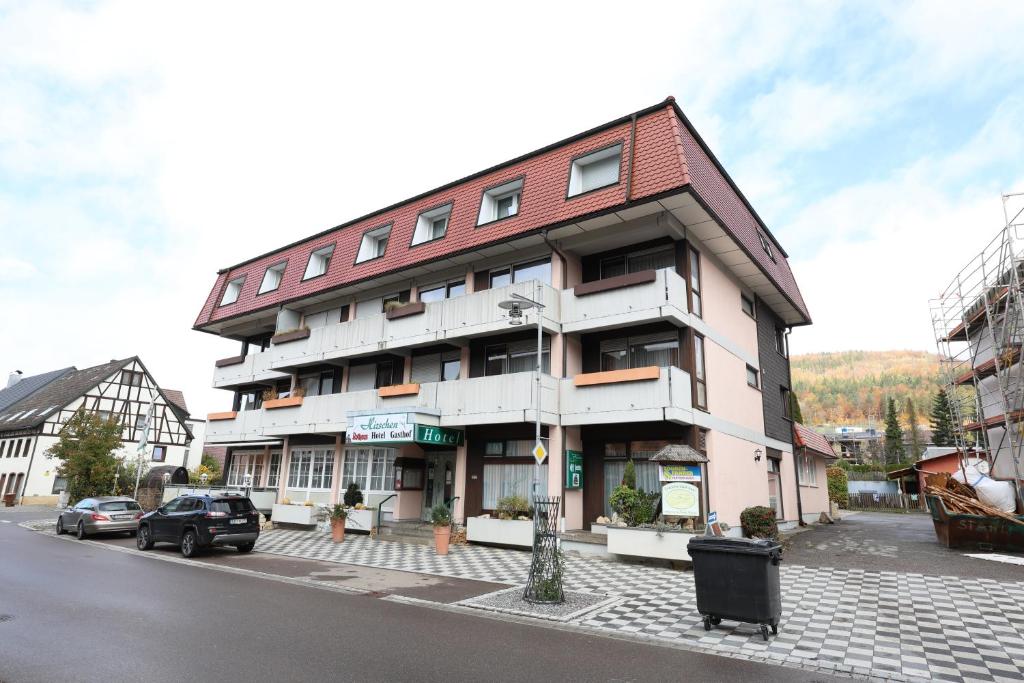 a large building on the side of a street at Hotel-Gasthof Hirschen in Blumberg