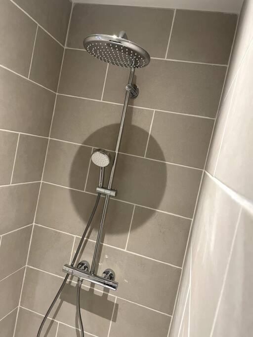 a shower with a shower head in a bathroom at Bleu Suprême balnéo in Vierzon