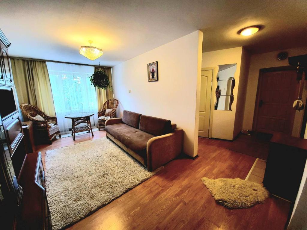a living room with a couch and a table at Квартира на Заньковецкой in Uzhhorod