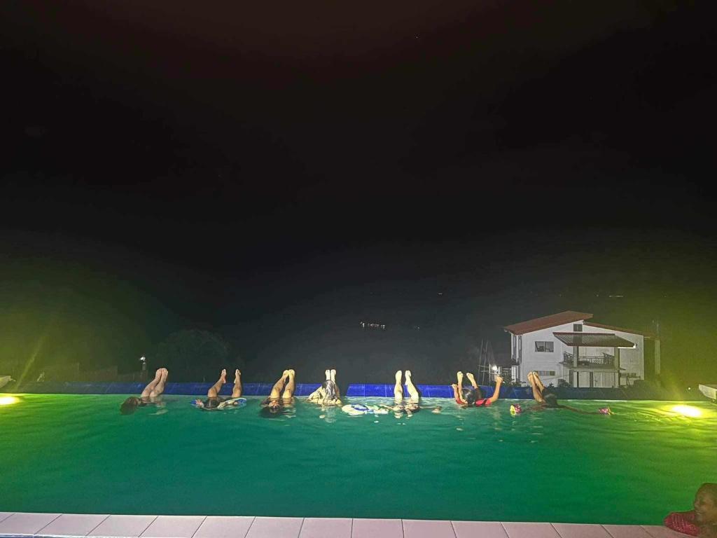 un grupo de personas en una piscina por la noche en SCIA Hills Exclusive 25pax WiFi Netflix HBO Videoke Pool, en Oslob