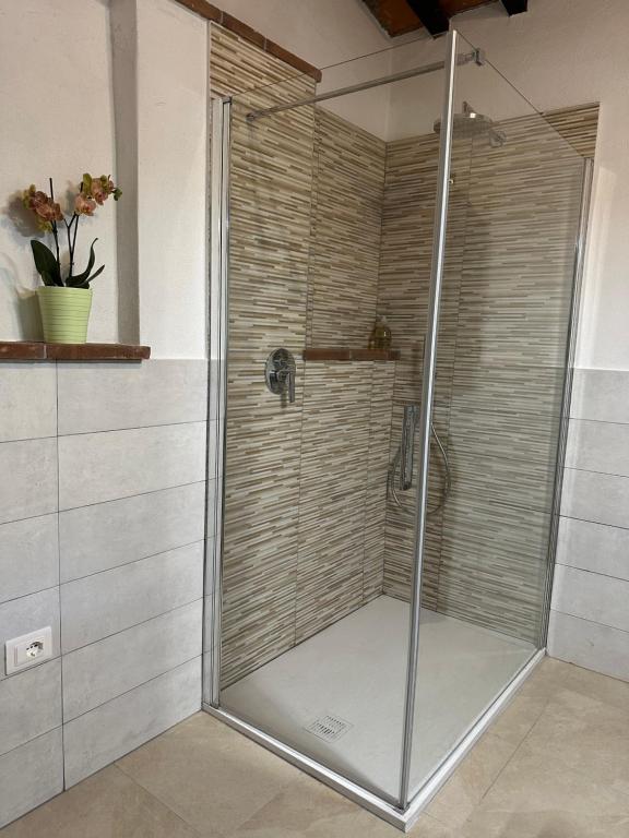 a shower with a glass door in a bathroom at Cà di Mora in Lisciano Niccone