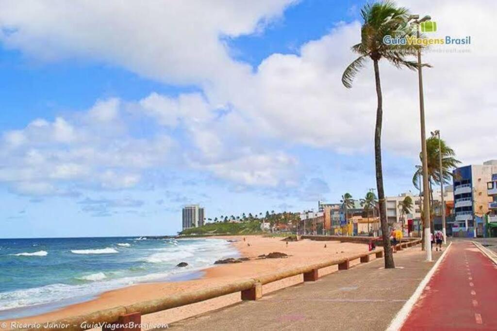 una playa con una palmera y el océano en Beira-mar, aconchego e praticidade en Salvador