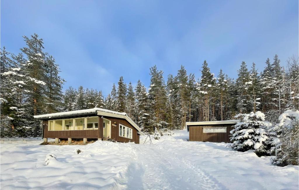 a cabin in the snow with snow covered trees at Gorgeous Home In Trysil With House A Mountain View in Trysil