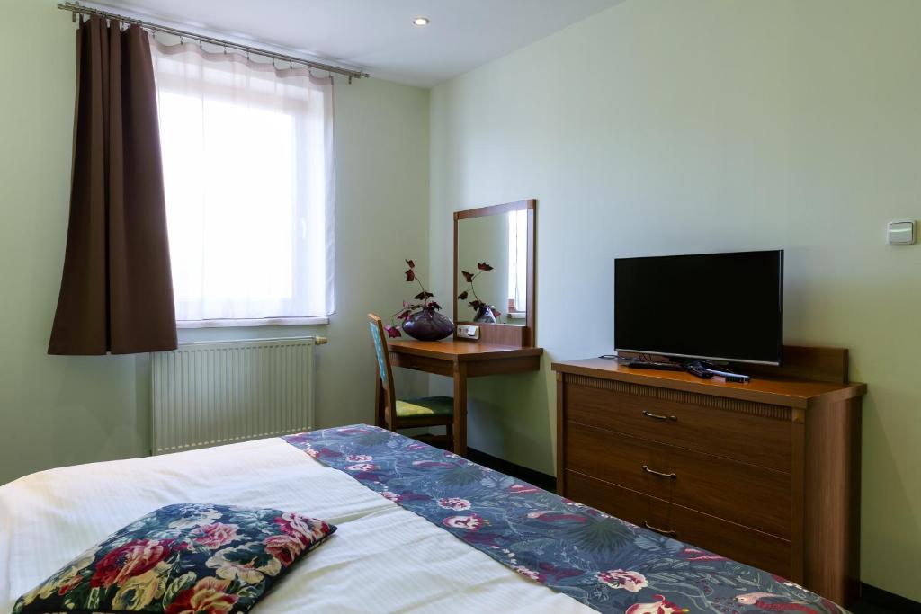 TV a/nebo společenská místnost v ubytování Hotel Max Inn
