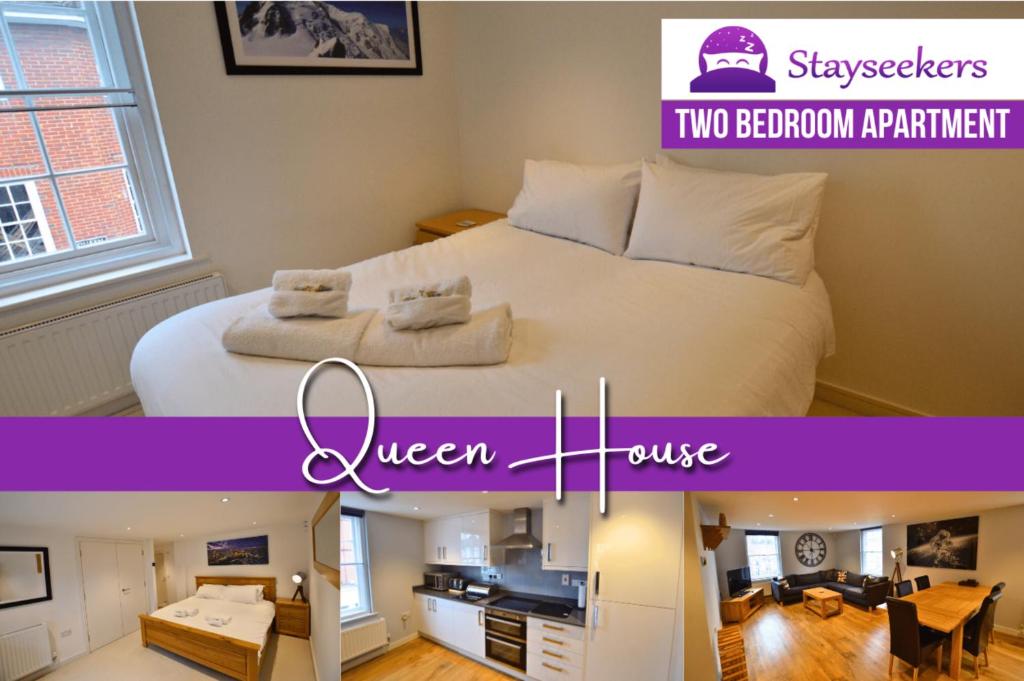 Llit o llits en una habitació de Queens House 2 bed City Centre Apartment - STAYSEEKERS