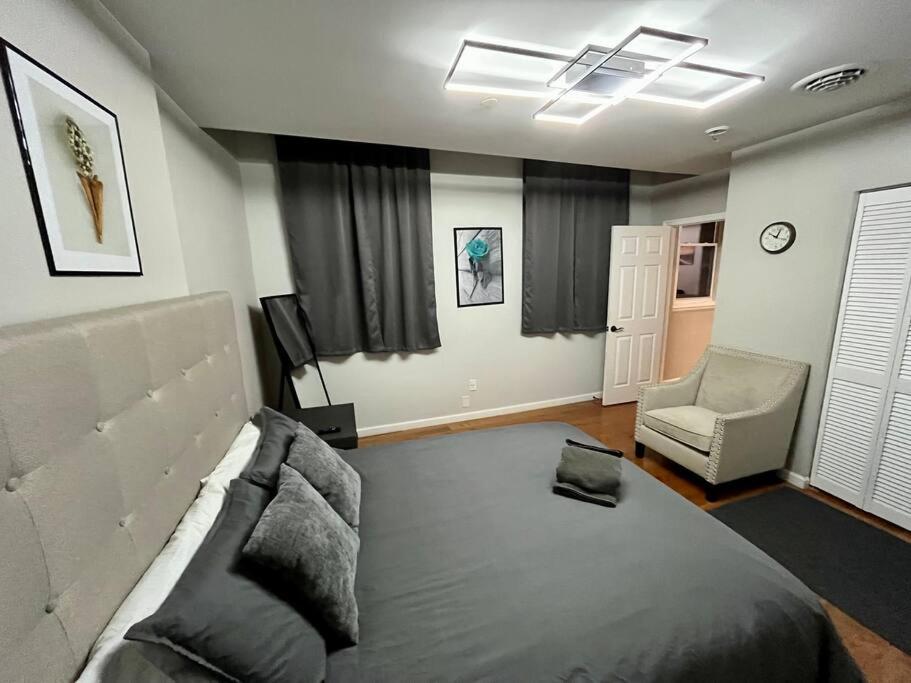ein Wohnzimmer mit einem Bett, einem Sofa und einem Stuhl in der Unterkunft Downtown Albany 1 Bed + Workstation @ Maiden Lane in Albany