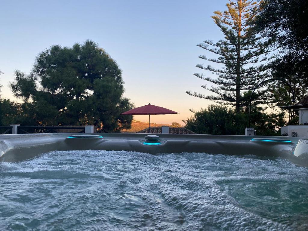 a hot tub with water in it in a yard at Casa Simba B&B Adults Only in Estepona