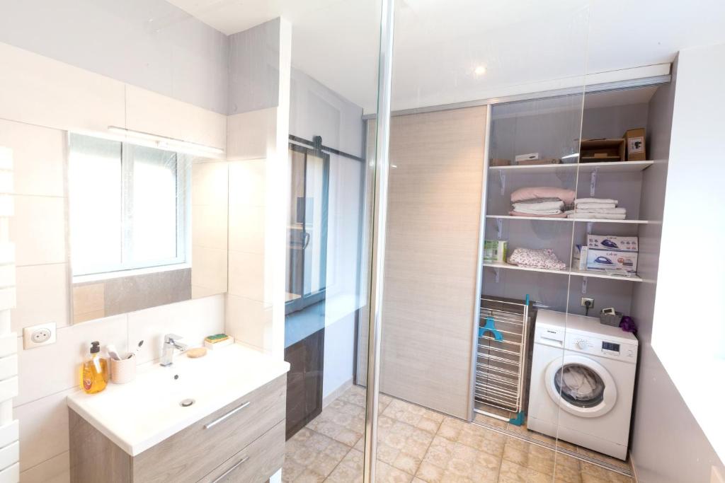 een badkamer met een wastafel en een wasmachine bij Appartement d'une chambre avec vue sur la ville terrasse et wifi a Charleville Mezieres a 4 km de la plage in Charleville-Mézières