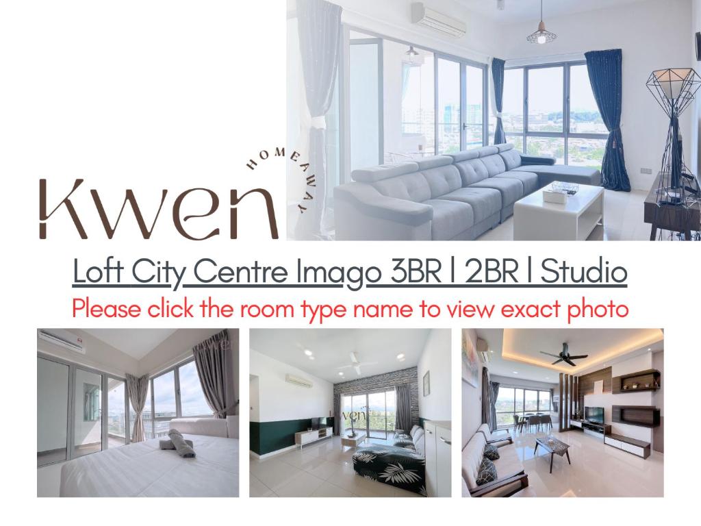 a collage of three pictures of a living room at KWEN Loft - City Centre Imago 3BR l 2BR l Studio in Kota Kinabalu