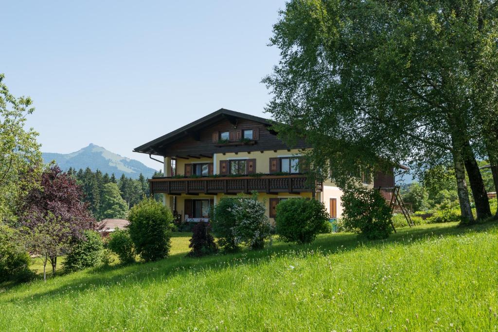 une grande maison sur une colline avec des arbres et de l'herbe dans l'établissement Davidgut, à Sankt Koloman
