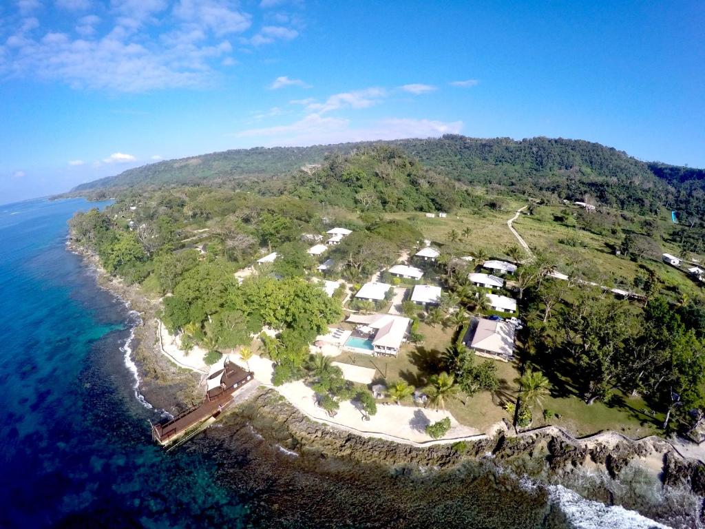 an aerial view of an island in the ocean at Island Magic Resort Apartments in Port Vila