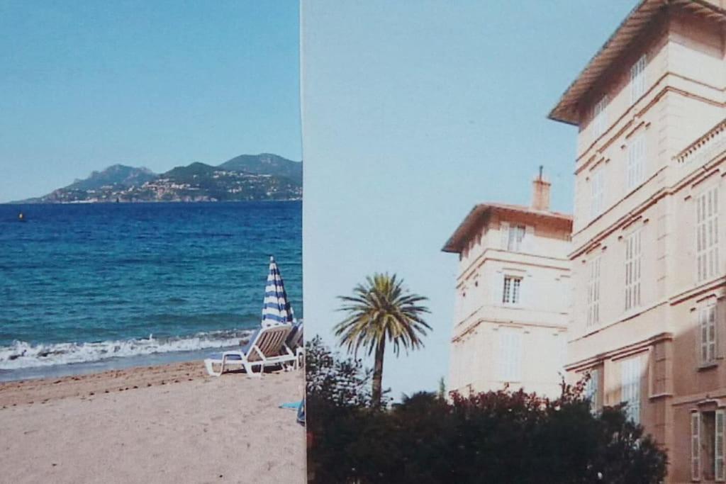 - un bâtiment sur une plage avec une chaise et un parasol dans l'établissement 'Petite-maison' à droite Vieux port PALAIS - 3 ou 4 CH - 4 TV - 3 SDD - 2 wc indpdts - FIBRE - Pkgs, à Cannes