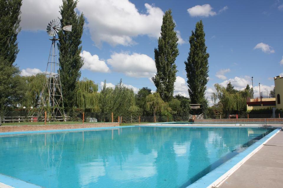 a large swimming pool with trees and a windmill at Complejo Balloffet in San Rafael