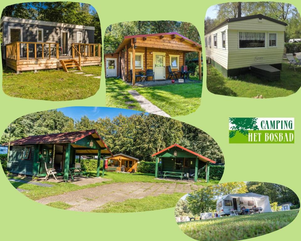 a collage of four pictures of homes at Camping het Bosbad in Emmeloord