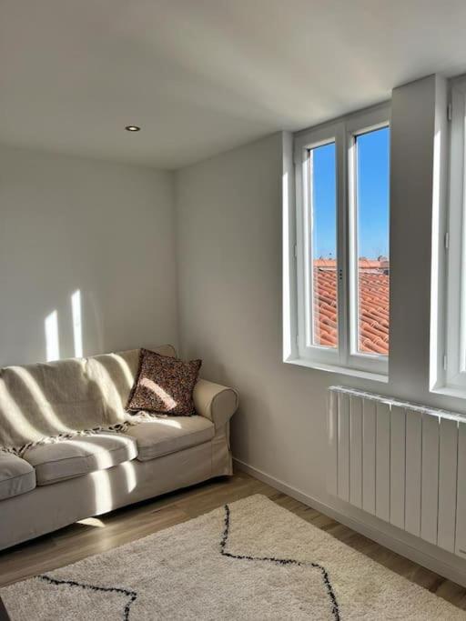 un salon avec un canapé et une fenêtre dans l'établissement Appartement Croix-Rousse, à Lyon