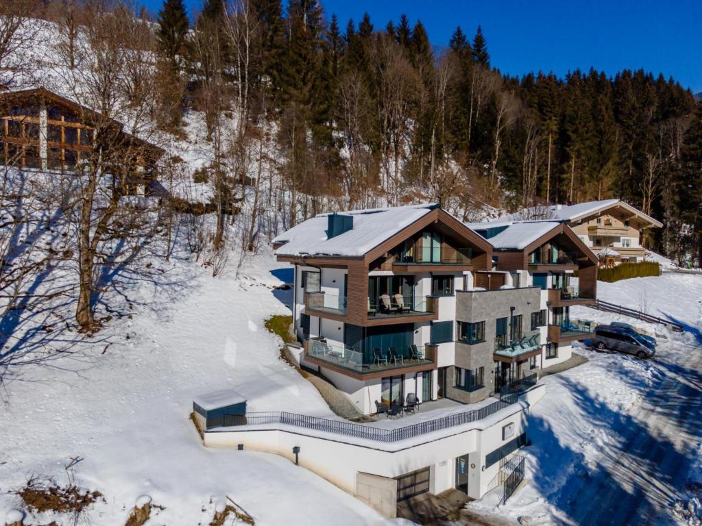 an aerial view of a house in the snow at Schmittenblick 5 in Viehhofen