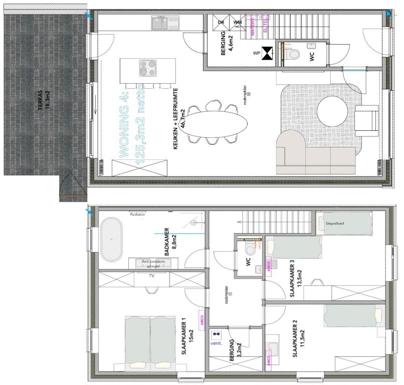 Půdorys ubytování NIEUW - De Grenspaal WEST 6P 5 min Maastricht - Sauna - Laadpaal