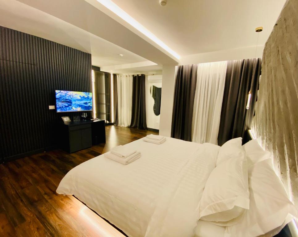 TV a/nebo společenská místnost v ubytování Tirana Central Rooms