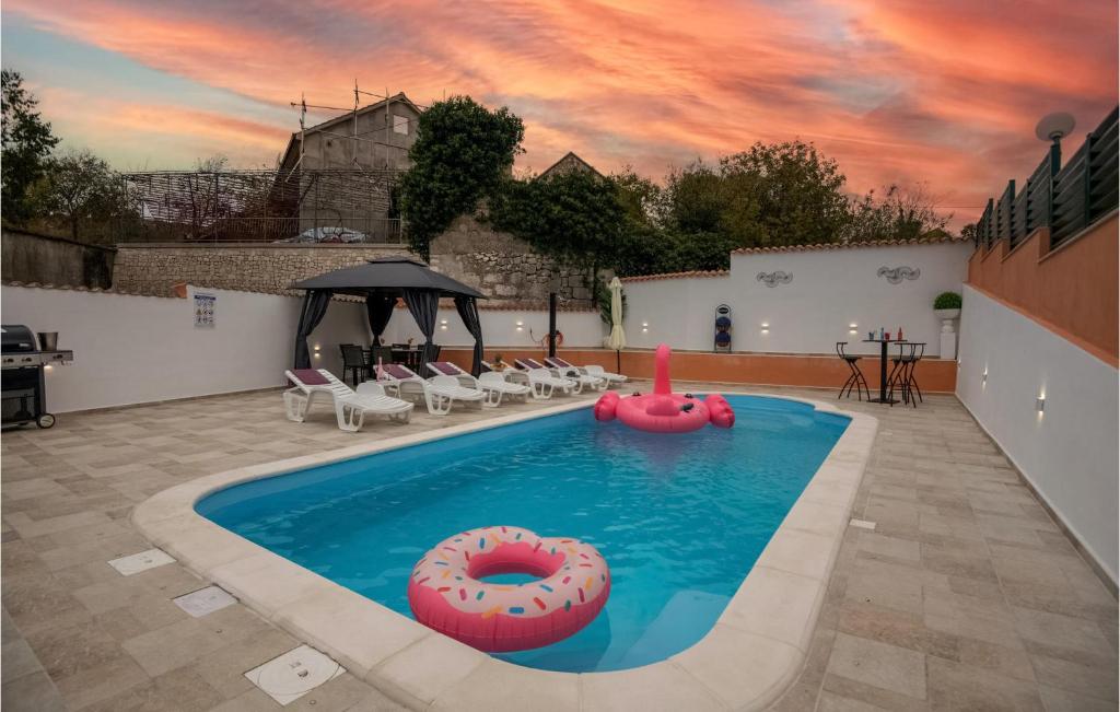 a swimming pool with a donut in the water at Awesome Home In Mijaca With Kitchen 