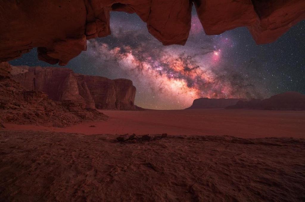 a view of the milky way in the desert at Wadi Rum desert Mohammed in Wadi Rum