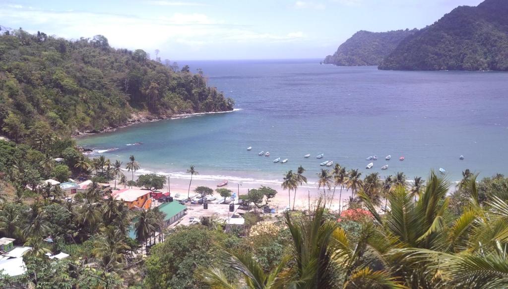a view of a beach with boats in the water at Maracas Bay View in Maracas Bay Village