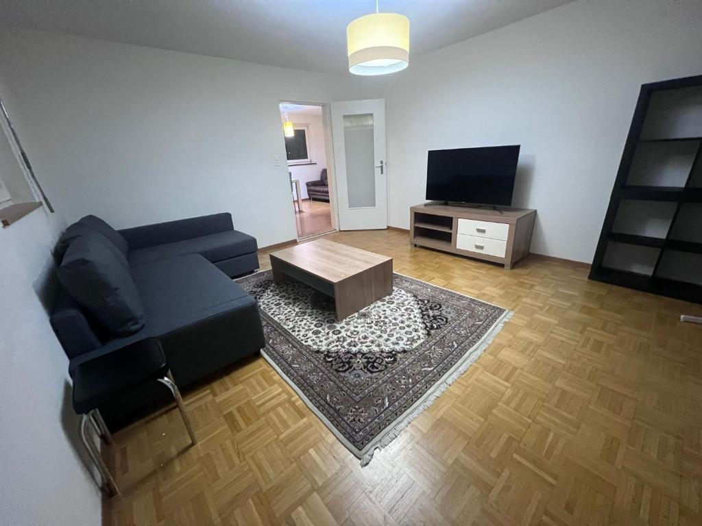 a living room with a couch and a tv at Quickmove Paffikon in Pfäffikon