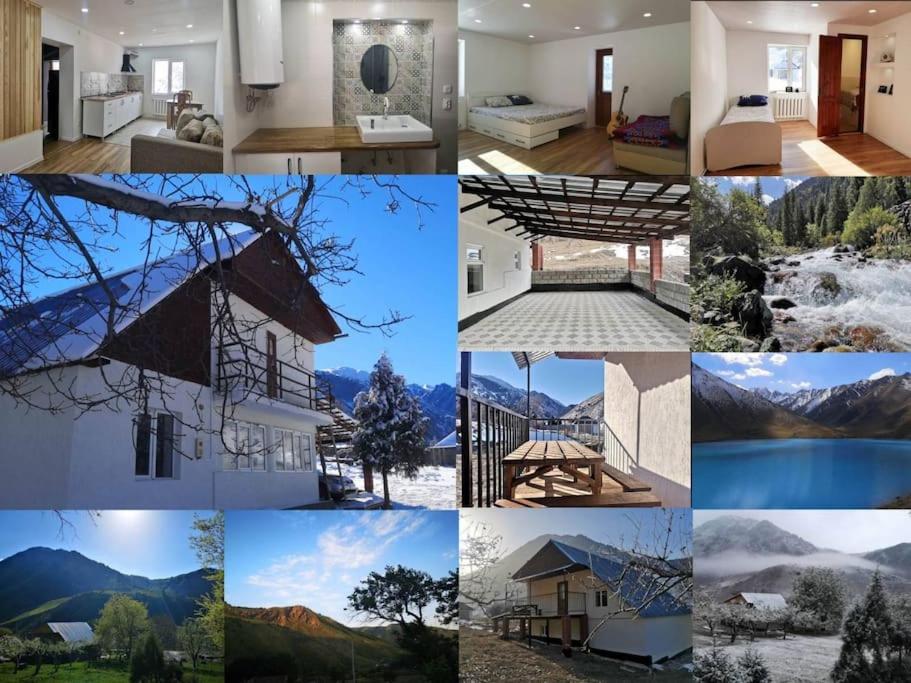 eine Collage mit Fotos von einem Haus und Bergen in der Unterkunft Kegety Panorama Holiday Home in Kegeti