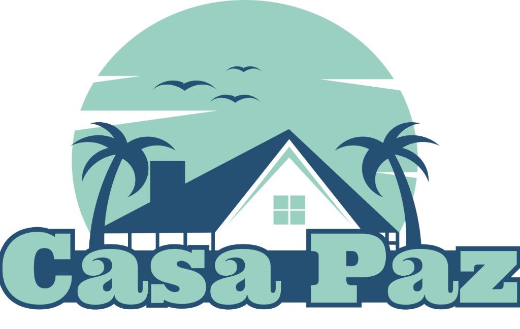 logotipo de un complejo con palmeras y una casa en Casa paz en Isla Mujeres
