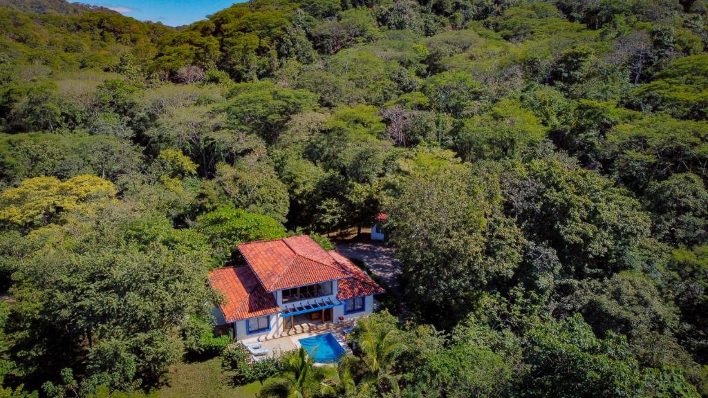eine Luftansicht eines Hauses inmitten eines Waldes in der Unterkunft Cañafistula Fourth Dimension in Tamarindo