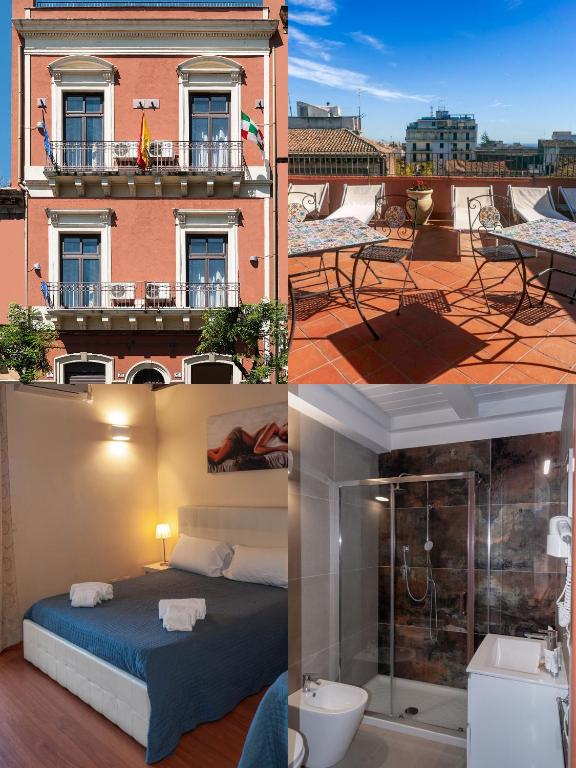 a hotel room with a bed and a balcony at Katane Holidays in Catania