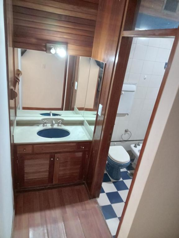 W łazience znajduje się umywalka, lustro i toaleta. w obiekcie Casa Roble w mieście Barraquero