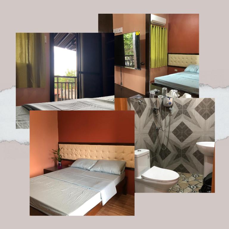 a collage of photos of a bedroom with a bed and a bathroom at Alona Princess Suites in Panglao