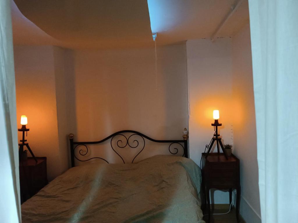 sypialnia z łóżkiem z dwoma światłami w obiekcie L'HYPERCENTRE Bis w mieście Clermont-Ferrand