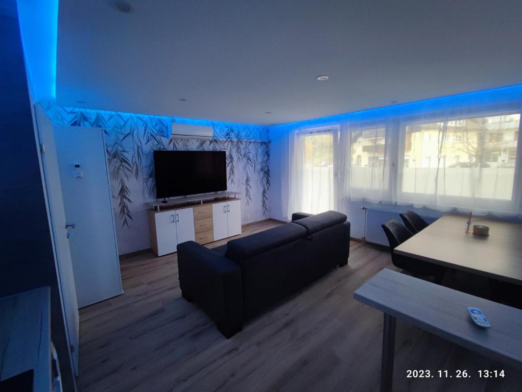 a living room with a couch and a flat screen tv at Apartment Feldkirch in Feldkirch