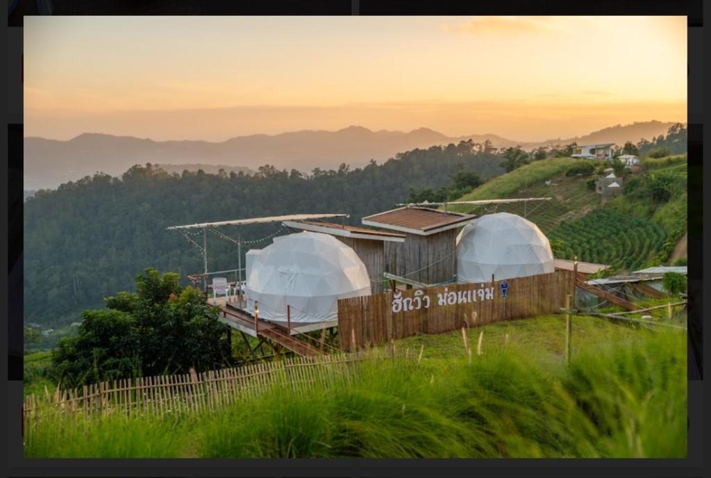 duas cúpulas no topo de uma colina num campo em ฮักวิว ม่อนแจ่ม em Mon Jam