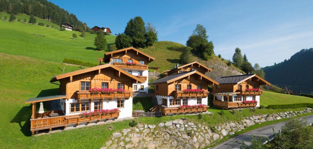 um grupo de casas numa colina verde em Tauernchalets em Grossarl