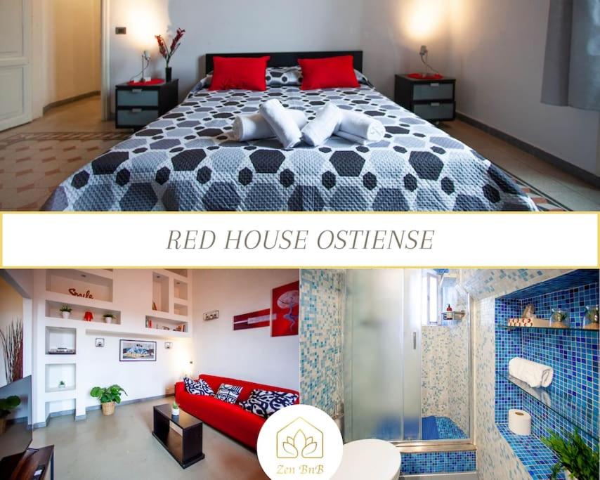 1 dormitorio con 1 cama y 1 suite en casa roja en Red House Ostiense Historic building, en Roma