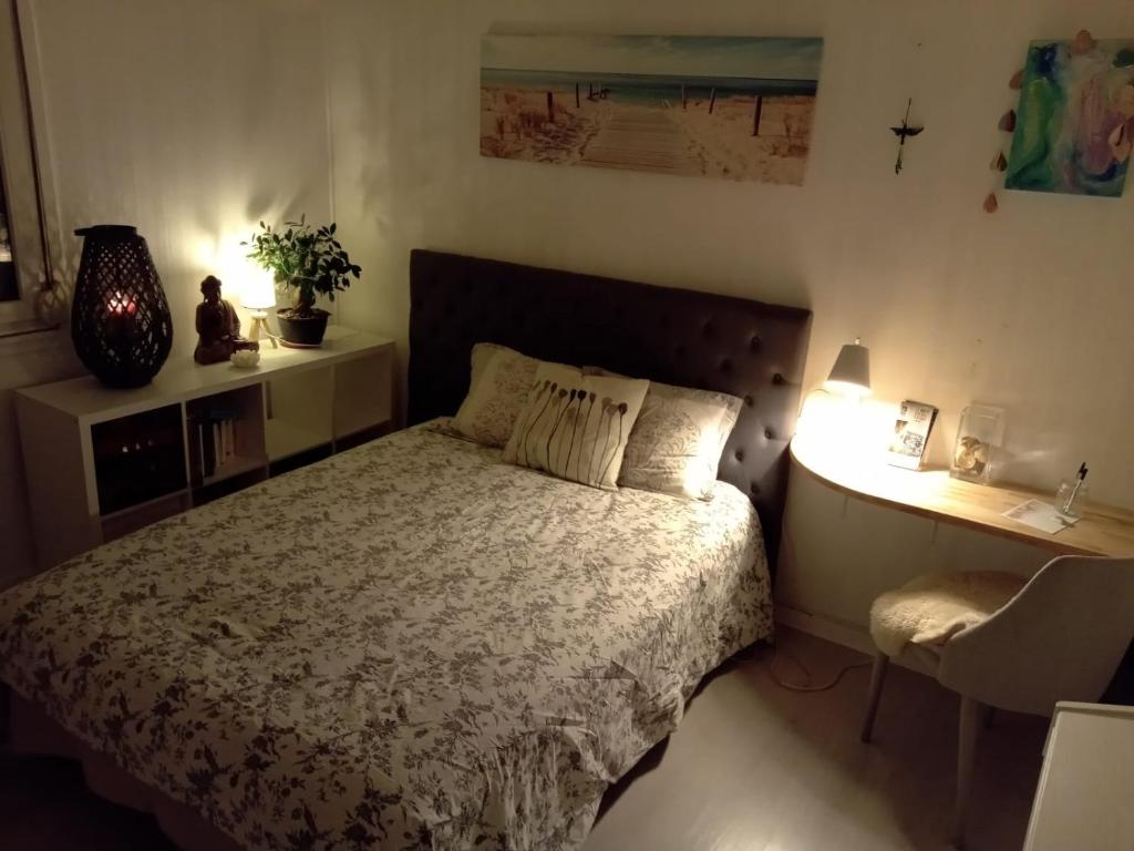 a bedroom with a bed and a desk at Casaroja in Wittenheim