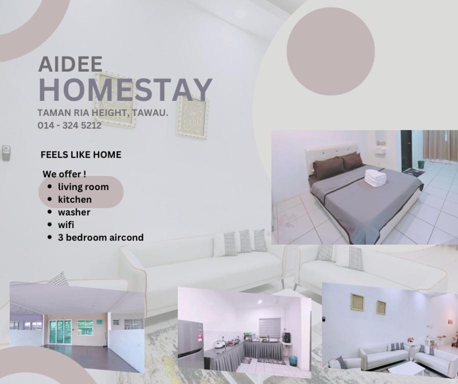 eine Collage mit vier Bildern eines Zimmers in der Unterkunft Aidee Homestay Taman Ria Height in Tawau