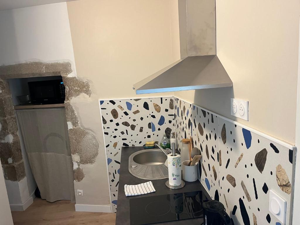 a kitchen with a sink and a stove at Chez Joseph in Mauléon