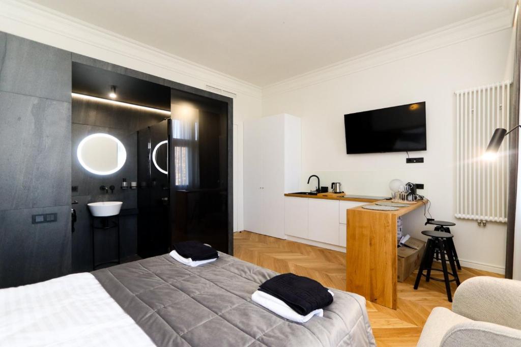 Postel nebo postele na pokoji v ubytování Once apartments