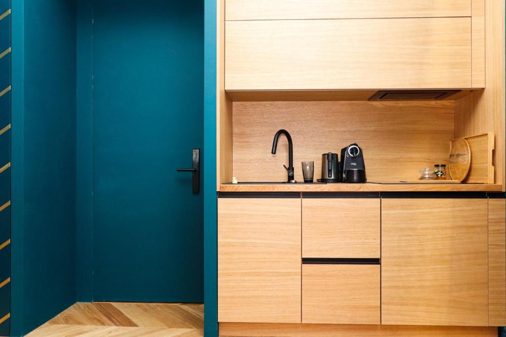 Kuchyň nebo kuchyňský kout v ubytování Once apartments