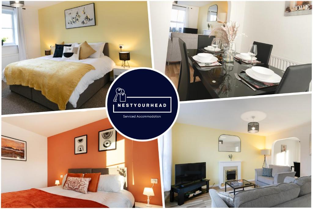 a collage of photos of a bedroom and a living room at * Parking * Sleeps 6 * Fast Wi-FI in Waddington
