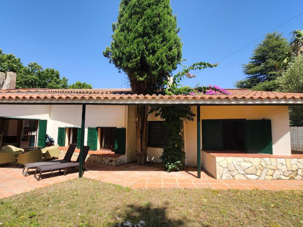 a patio with a bench and a tree at Casa Caldes de Malavella, 3 dormitorios, 6 personas - ES-209-74 in Caldes de Malavella