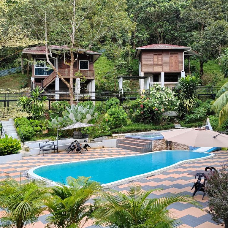 Pedas的住宿－D'Bukit Forest，房屋前的游泳池